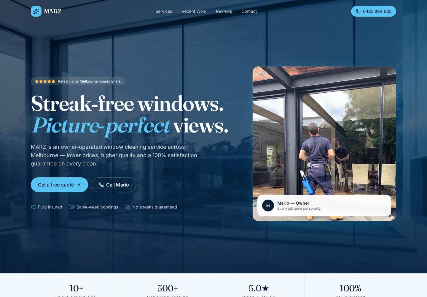 MARZ Window Cleaning website preview